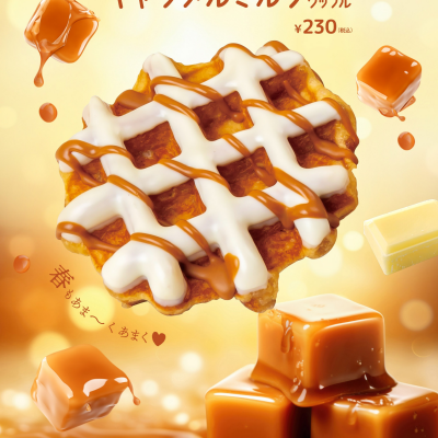 コク深いキャラメルの味わいとミルクの豊かな甘さが広がるワッフルです。
