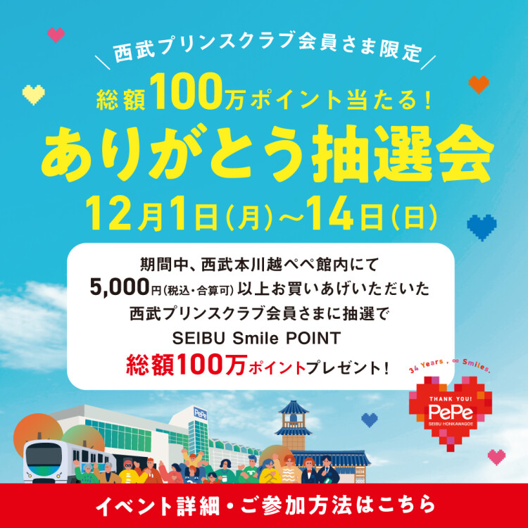 総額100万ポイント当たる！ありがとう抽選会